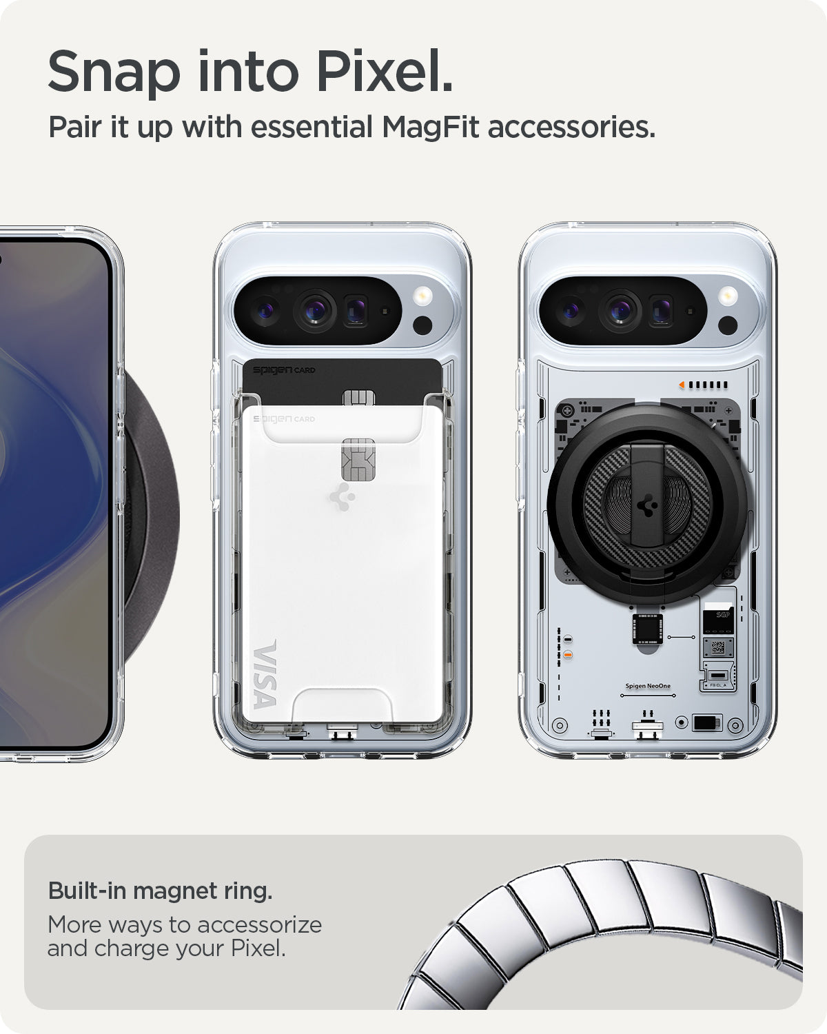 ACS09727 - GajPXL Case Ultra Hybrid Neo One (MagFit) showing the built in magnet ring. More ways to accessorize and charge your pixel.