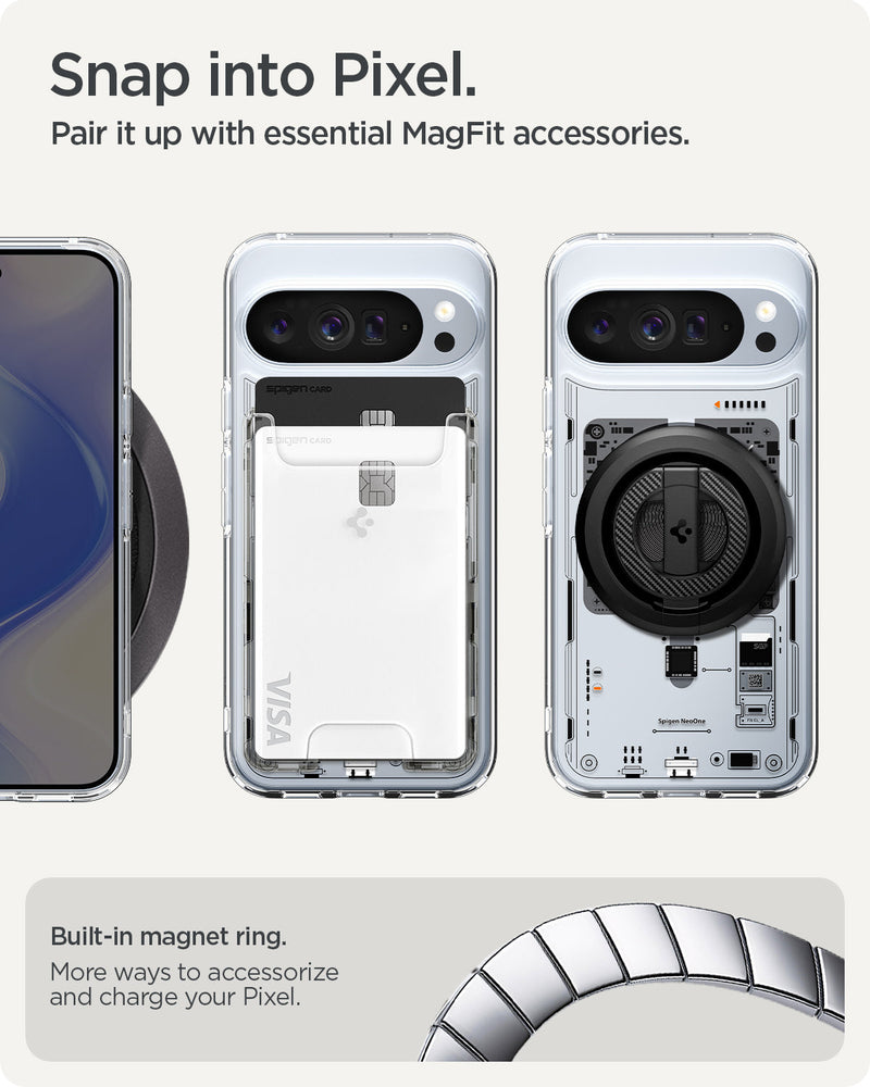 ACS09727 - GajPXL Case Ultra Hybrid Neo One (MagFit) showing the built in magnet ring. More ways to accessorize and charge your pixel.