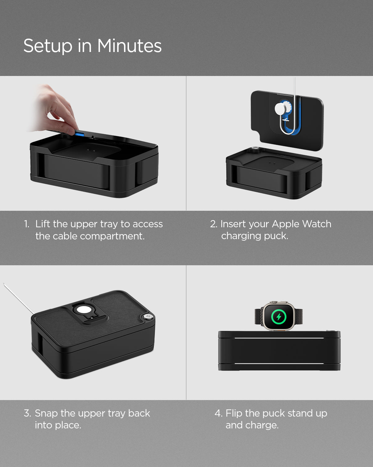 AMP07602 - Watch Organizer | S340 in Black showing how to set up in minutes. with four easy steps