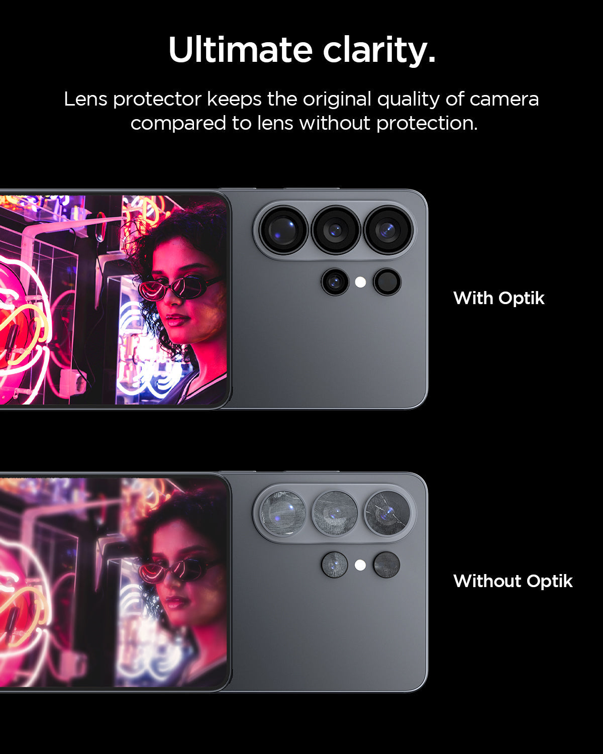 AGL11071 - Galaxy S26 Ultra Optik EZ Fit Lens Pro Protector showing ultimate clarity. lens protector keeps the original quality of camera compared to kens without protection