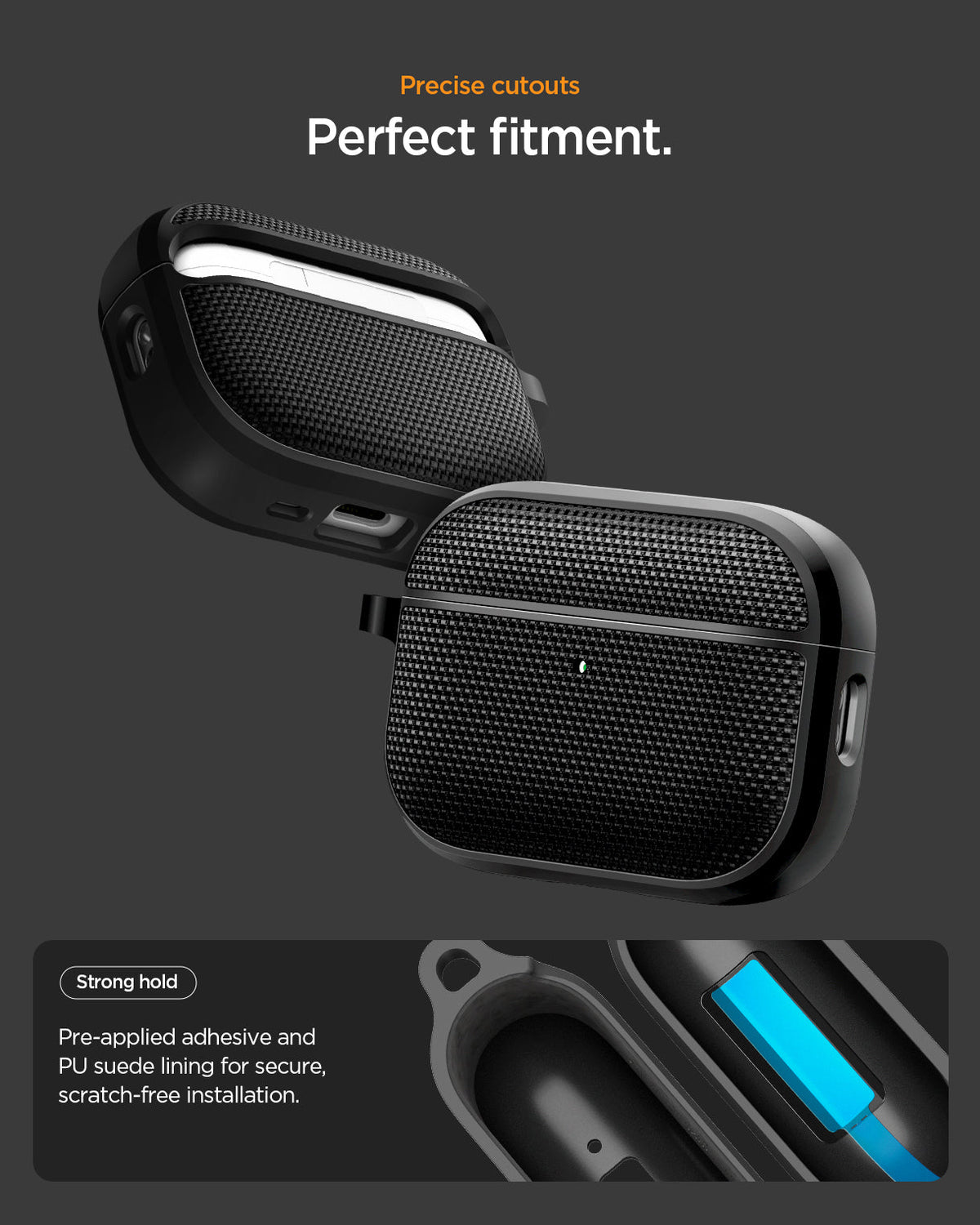 ACS10604 - AirPods Pro 3 Classic Fit in Black showing precise cutouts. perfect fitment