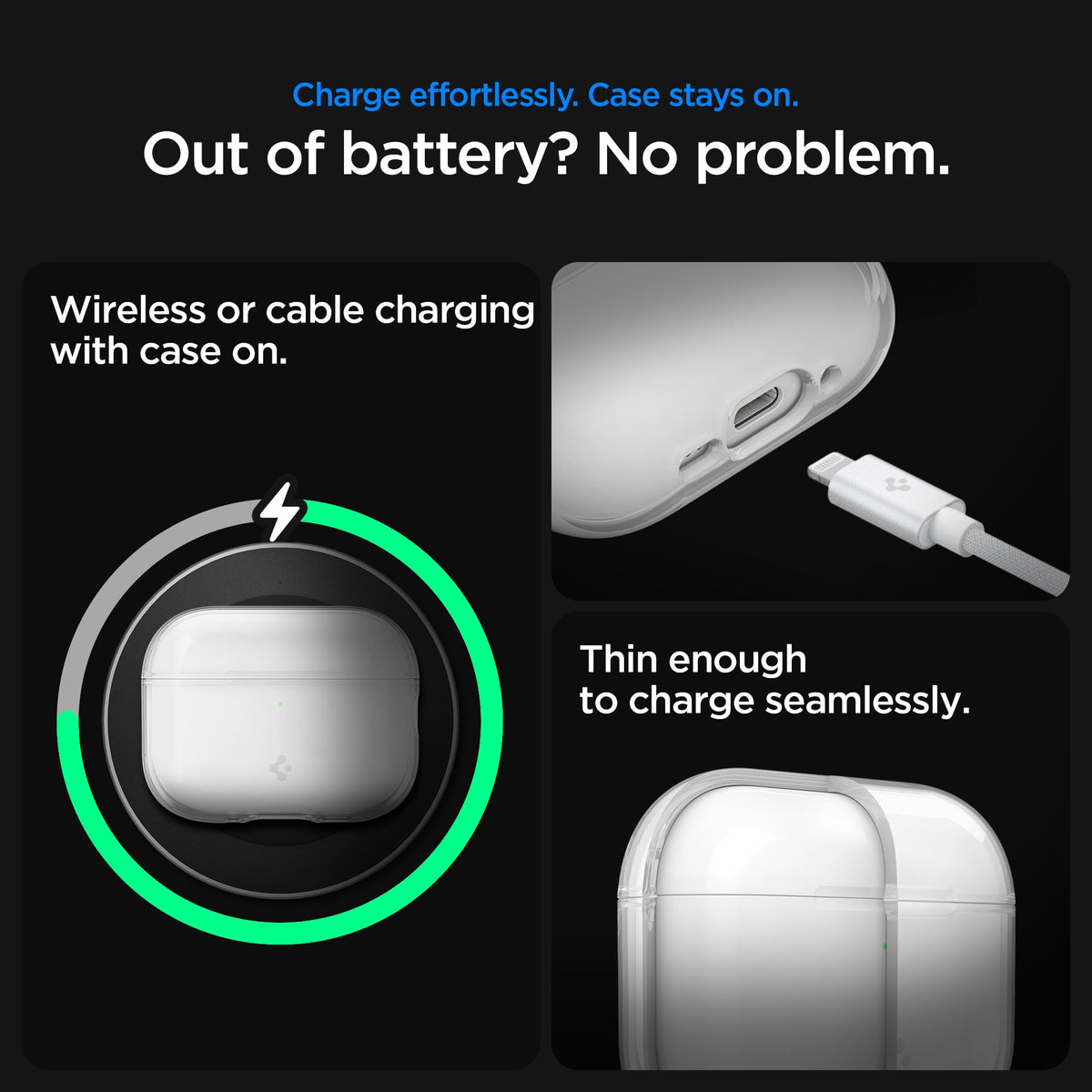 ACS10019 - AirPods Pro 3 Liquid Crystal in Crystal Clear showing charge effortlessly. case stays on. out of battery? no problem.