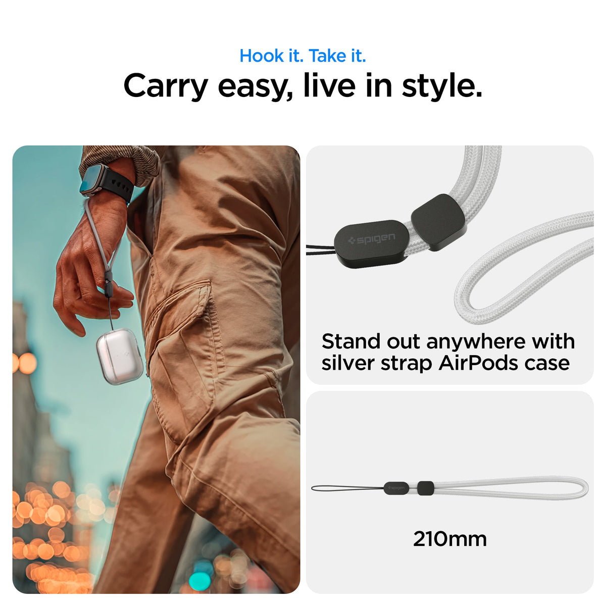 ACS10019 - AirPods Pro 3 Liquid Crystal in Crystal Clear showing hook it. take it. carry easy, live in style. 210mm