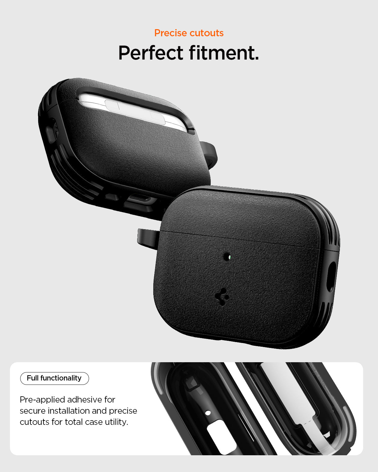 ACS09826 - AirPods Pro 3 Spigen Vault in Matte Black showing precise cutouts. perfect fitment