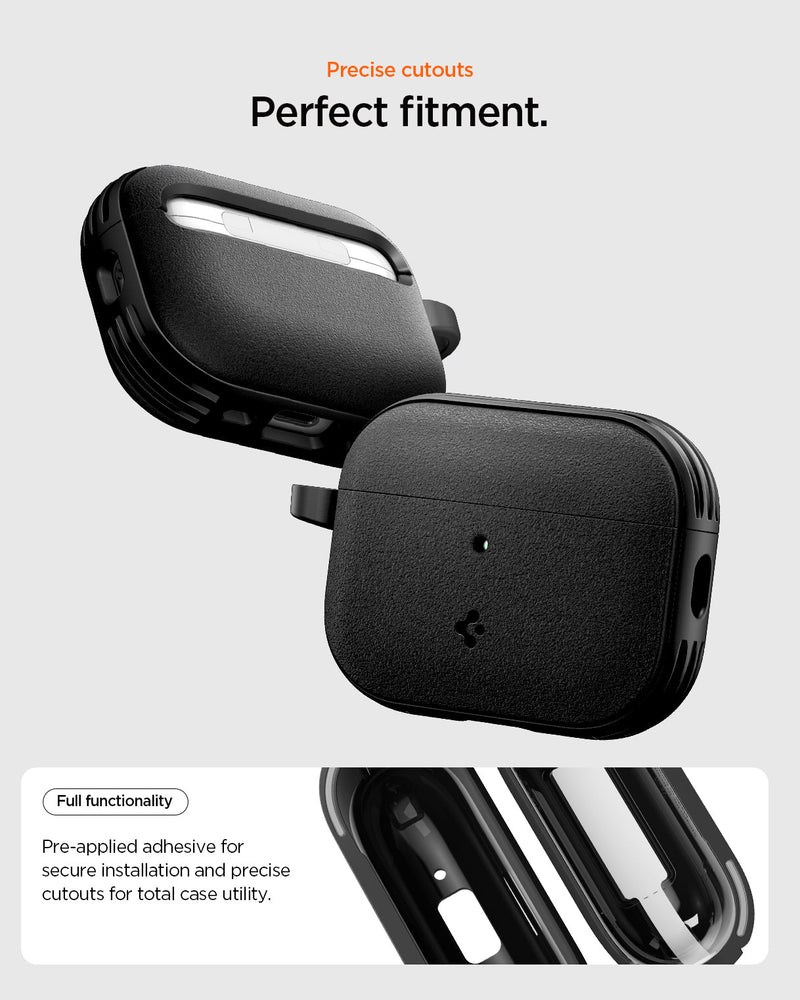 ACS09826 - AirPods Pro 3 Spigen Vault in Matte Black showing precise cutouts. perfect fitment