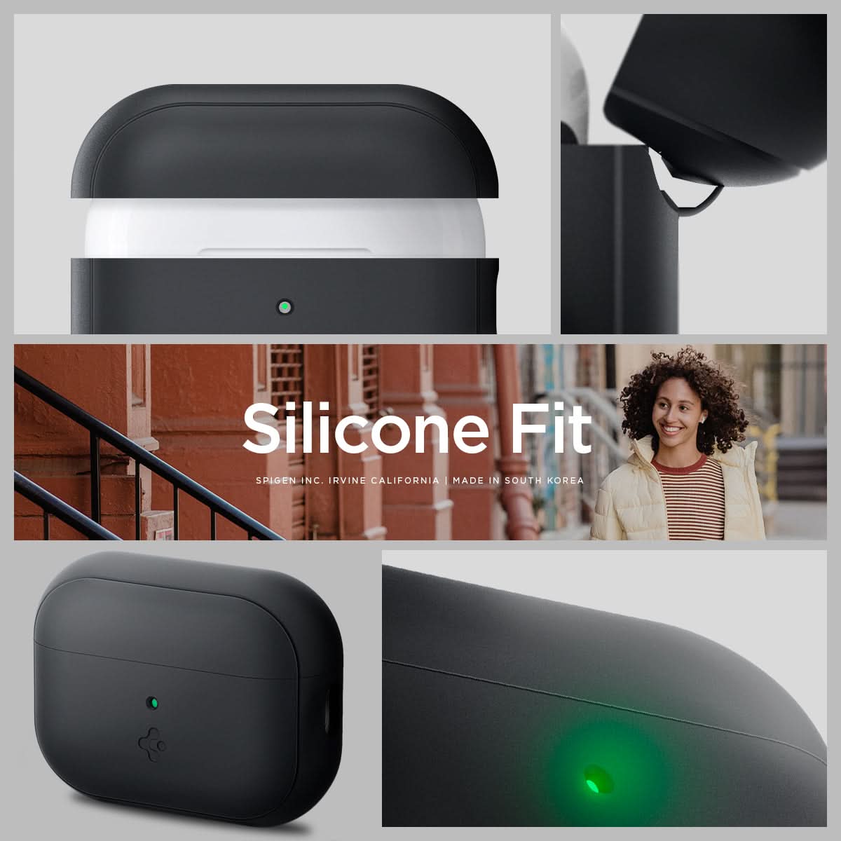 ACS05479 - Apple AirPods Pro 2 Case Silicone Fit + strap in black showing the different angles