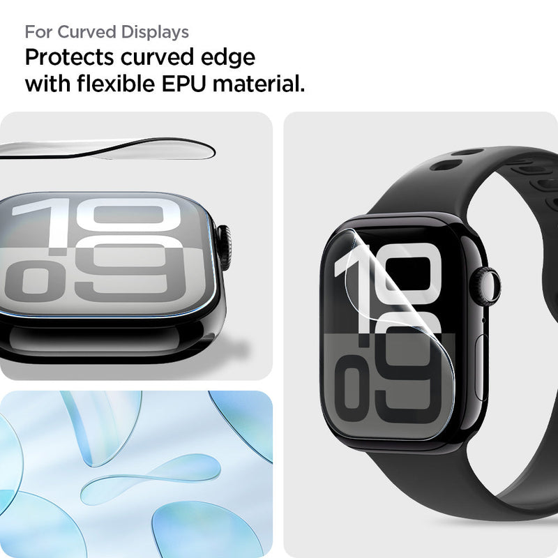 AFL08579 - Apple Watch 10 (46mm) EliteShield EZ Fit in Clear showing the for curved displays. Protects curved edge with flexible EPU material