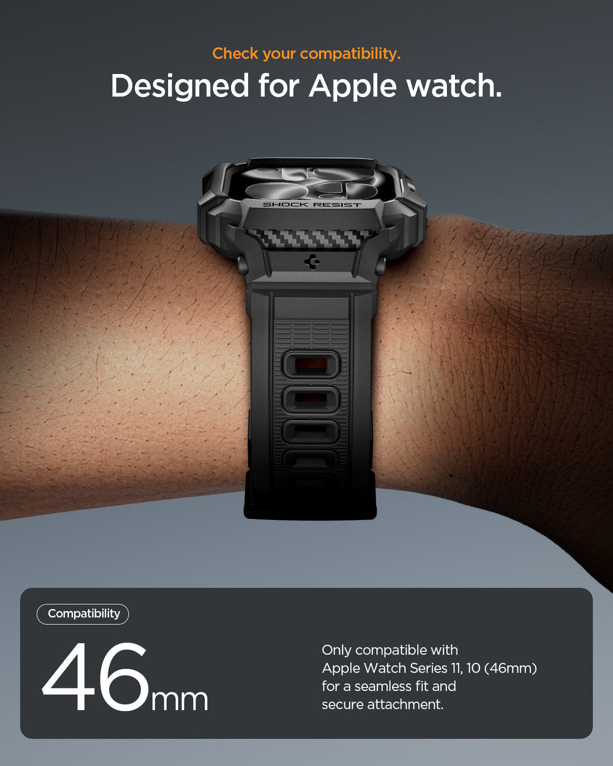 ACS10503 - Apple Watch 10/11 (46mm) Rugged Armor Pro 2 in Matte Black check your compatibility. designed for apple watch
