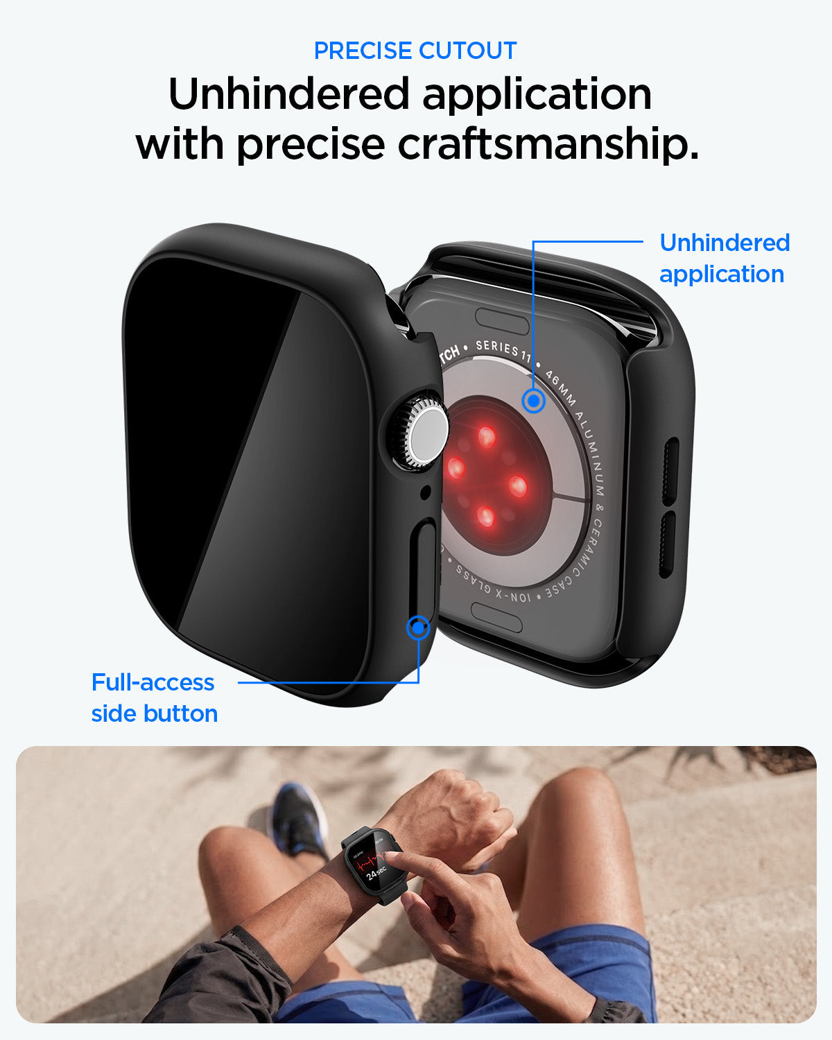 ACS11409 - Spigen Thin Fit 360 for Apple Watch 11 46mm with precise cutouts for full button and sensor access