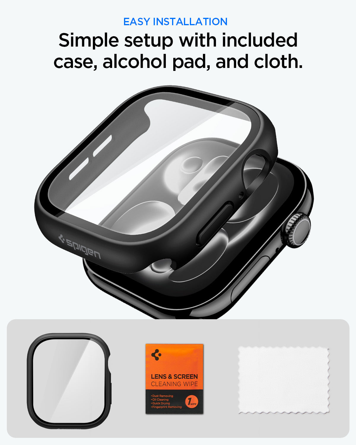 ACS11409 - Spigen Thin Fit 360 Apple Watch case with included alcohol wipe and microfiber cloth