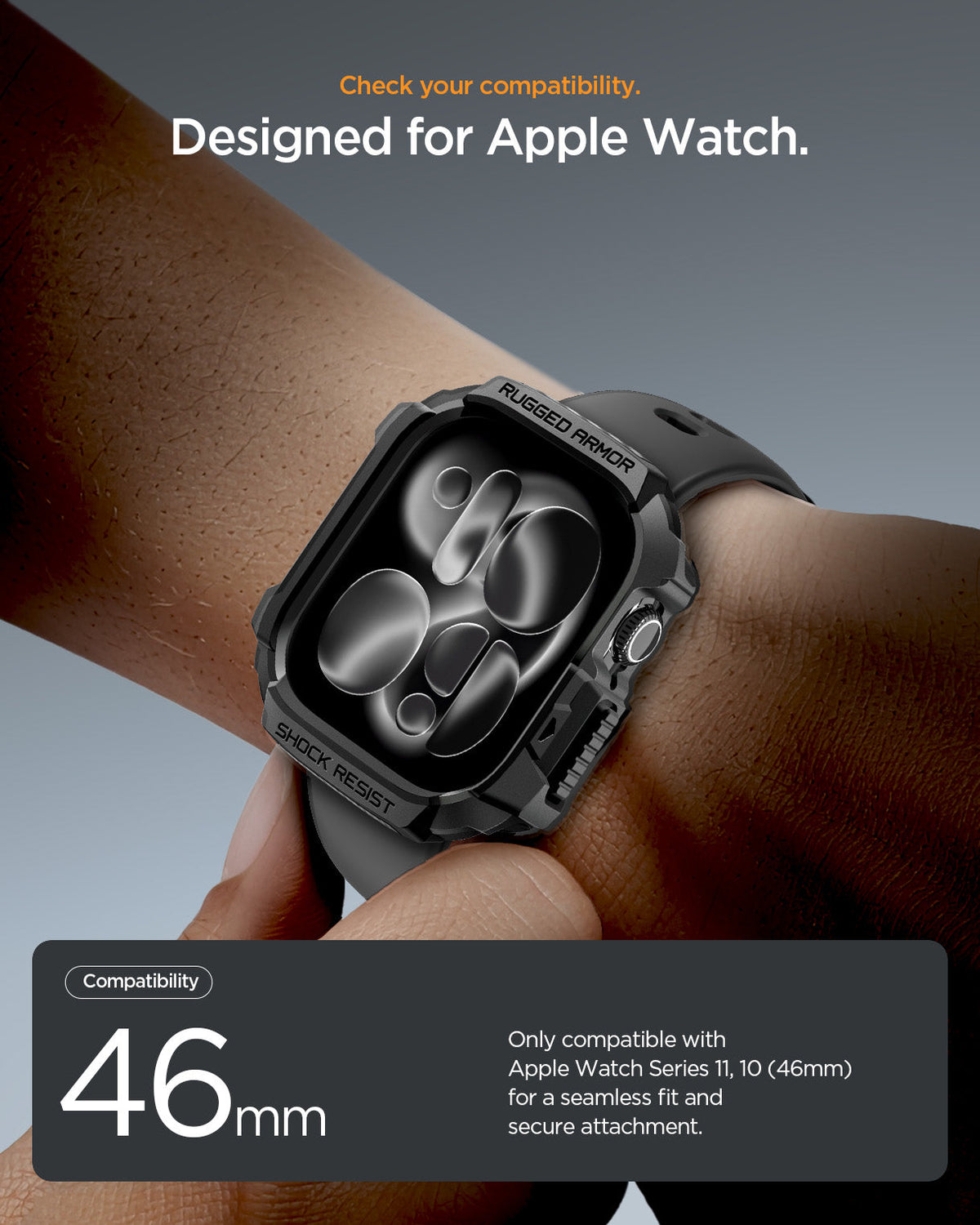 ACS10499 - Apple Watch 10/11 (46mm) Rugged Armor 2 in Matte Black check your compatibility. designed for apple watch.
