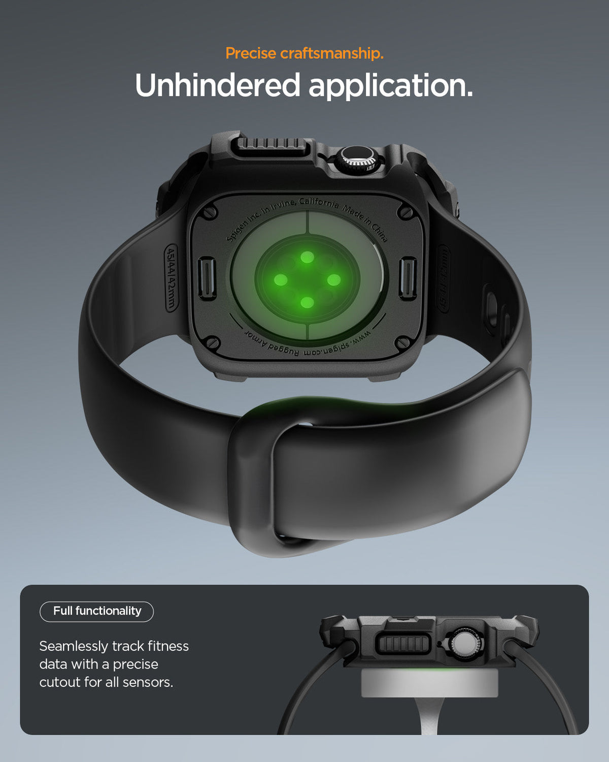 ACS10499 - Apple Watch 10/11 (46mm) Rugged Armor 2 in Matte Black showing precise craftsmanship. unhindered application