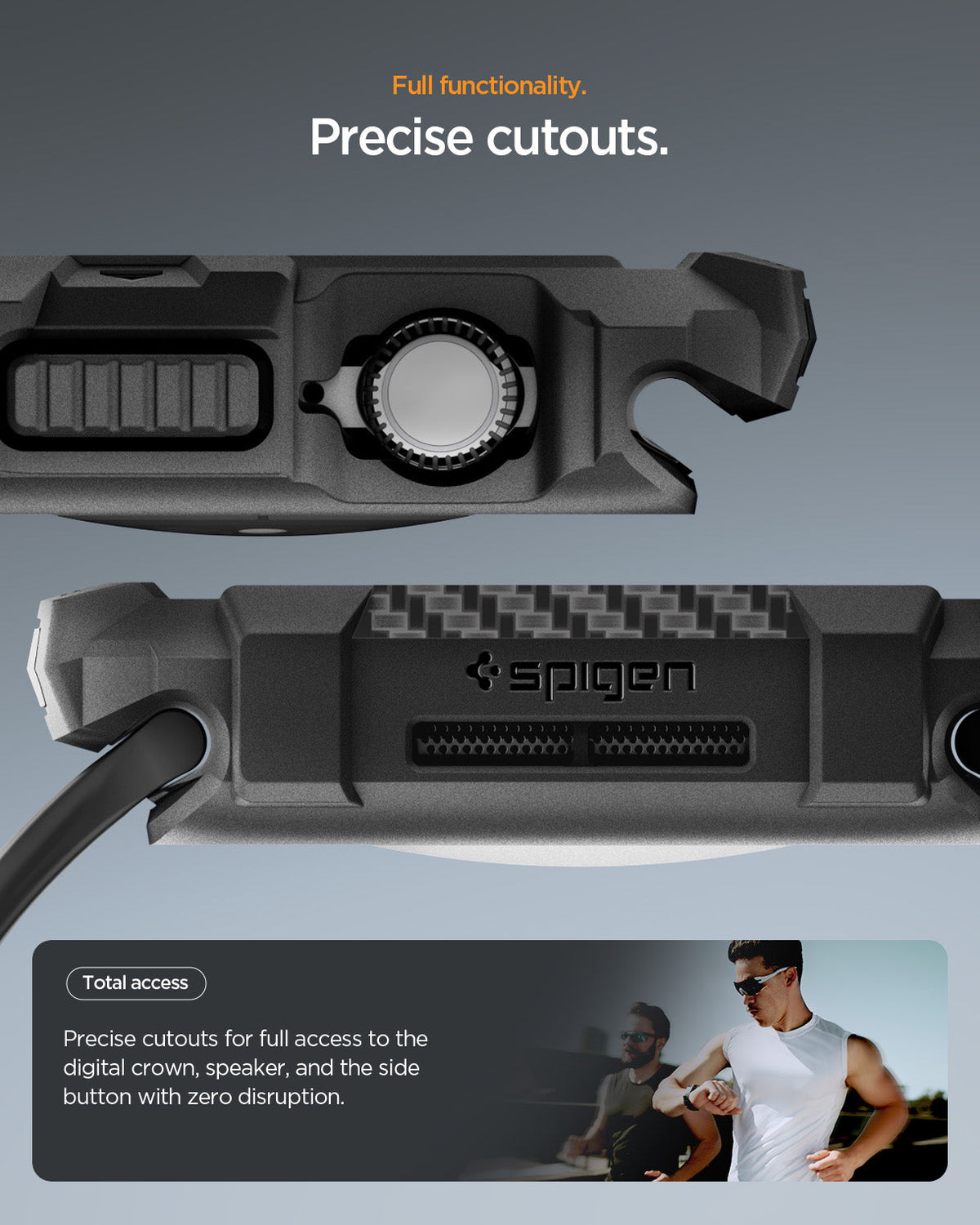 ACS10499 - Apple Watch 10/11 (46mm) Rugged Armor 2 in Matte Black showing full functionality. precise cutouts.
