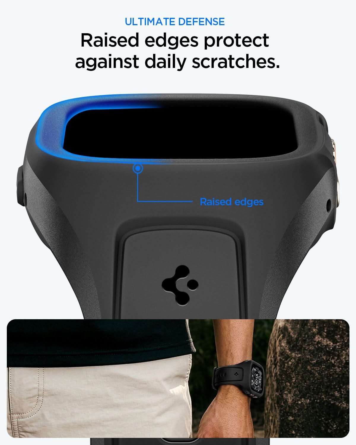 ACS05463 - Apple Watch Ultra Series (49mm) Case Liquid Air Pro in black showing raised edges protect against daily scratches