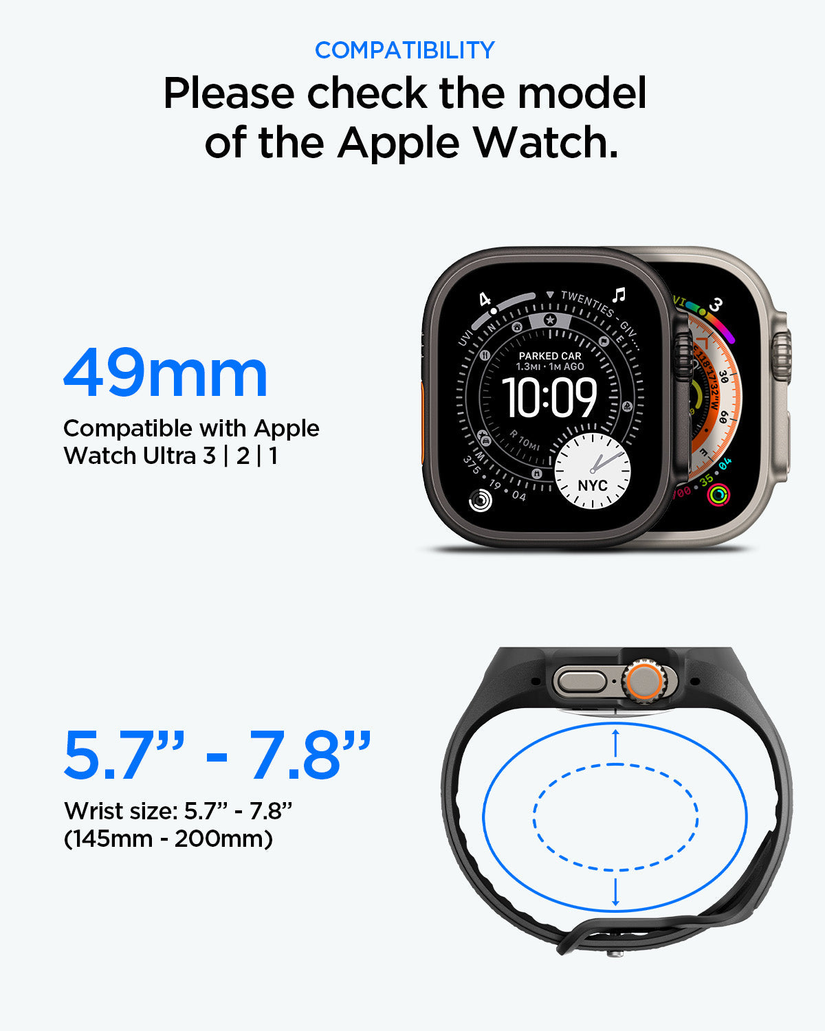 ACS11416 - Apple Watch Series - Liquid Air Pro with Screen Protector in Black showing please check the model of the Apple Watch
