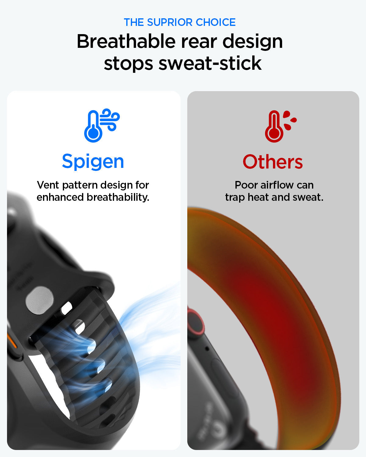 ACS11416 - Apple Watch Series - Liquid Air Pro with Screen Protector in Black showing breathable rear design stops sweat-stick
