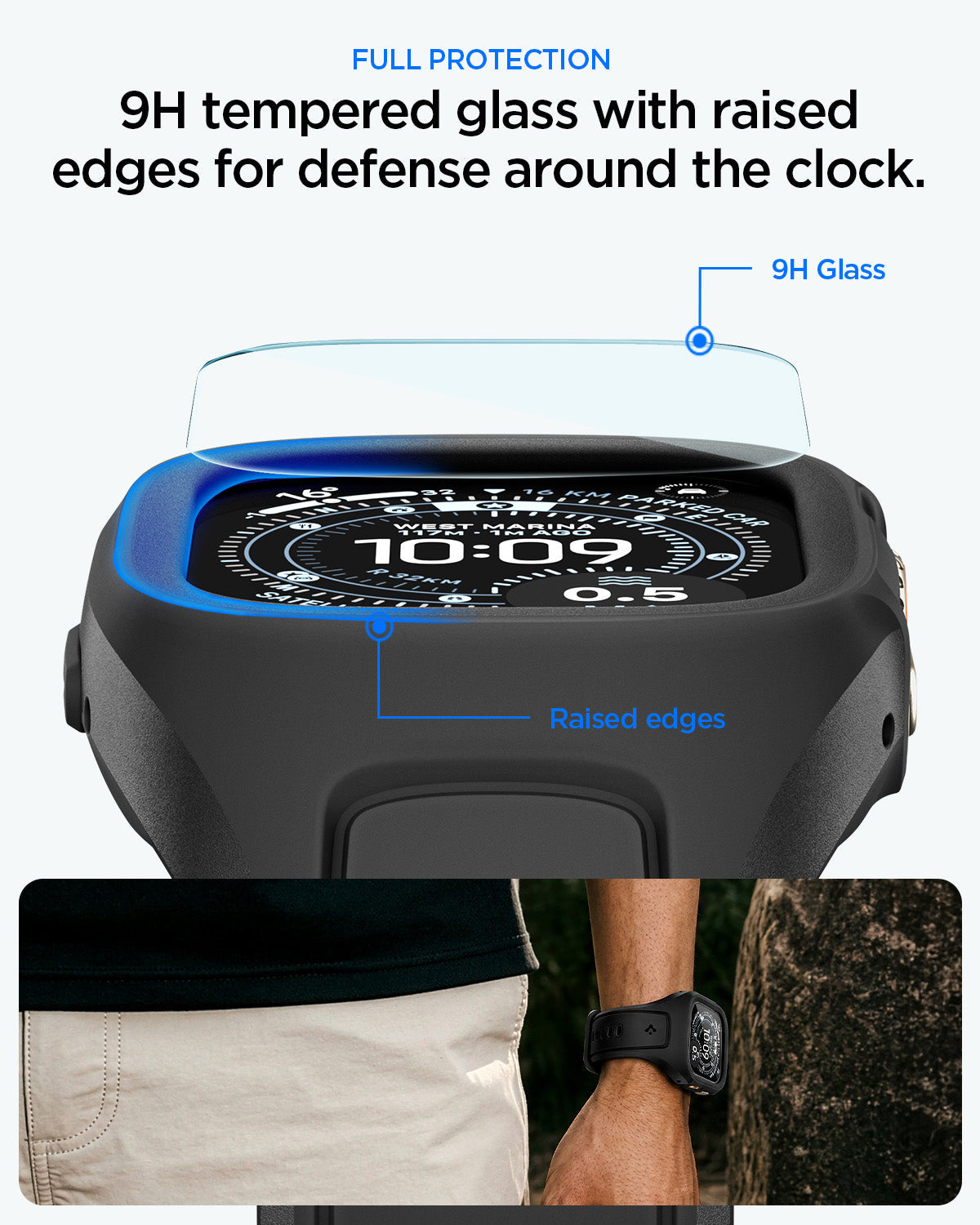 ACS11416 - Apple Watch Series - Liquid Air Pro with Screen Protector in Black showing 9H tempered glass