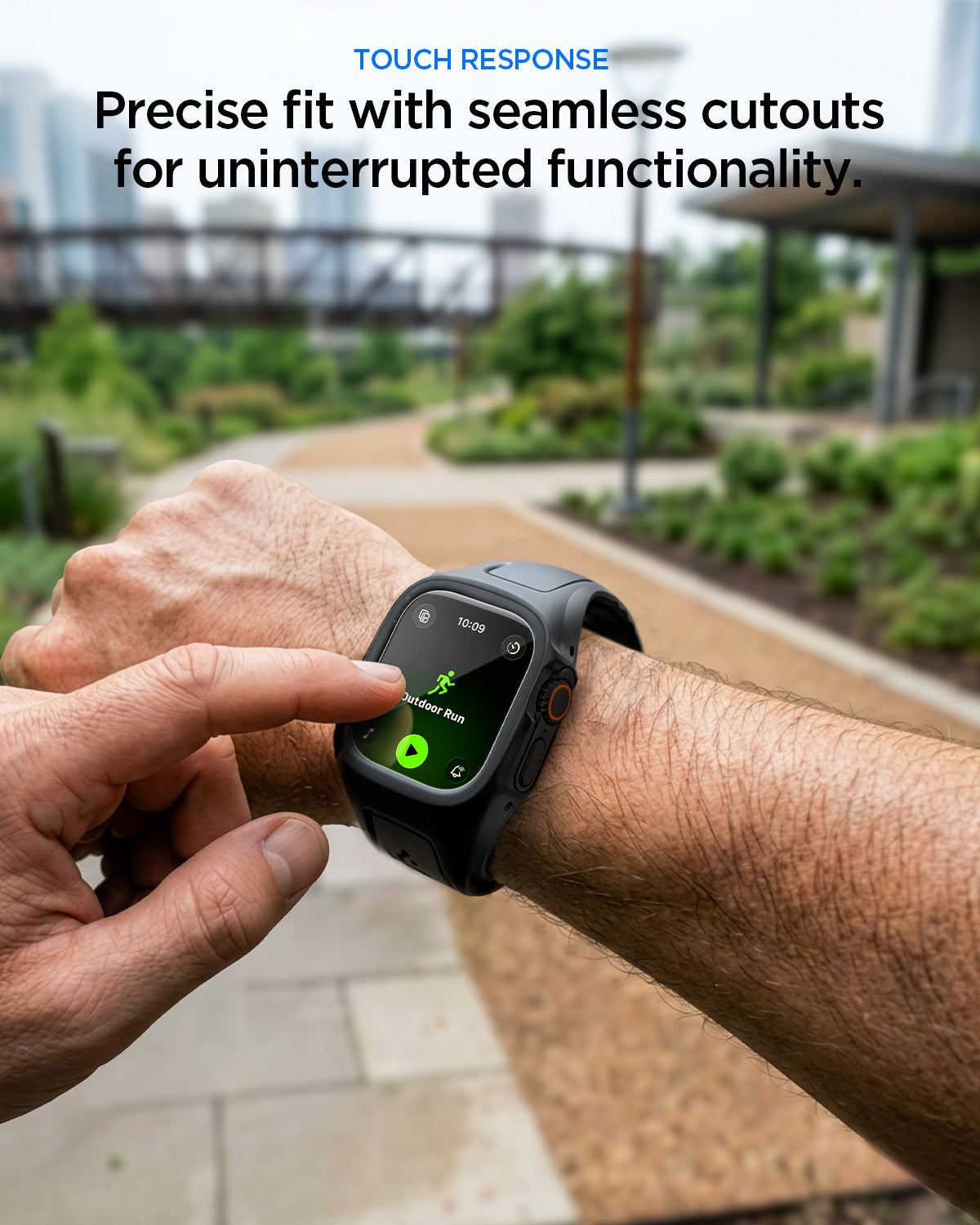ACS11416 - Apple Watch Series - Liquid Air Pro with Screen Protector in Black showing precise fit