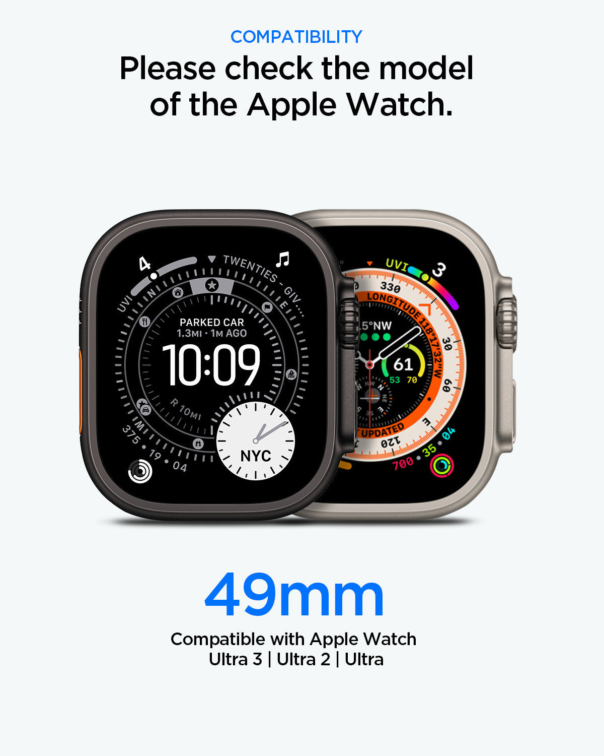 ACS11414 - Apple Watch Ultra (49mm) in Matte Black showing check the model of the Apple Watch.