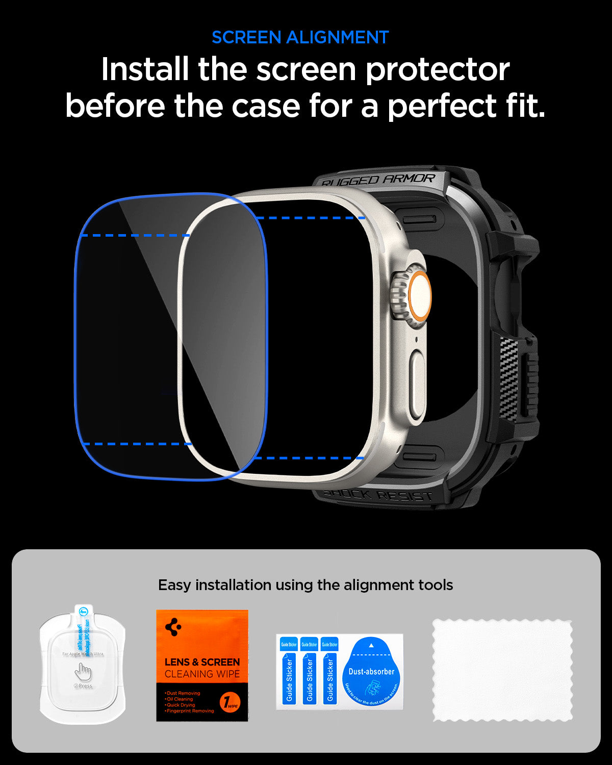 ACS11414 - Apple Watch Ultra (49mm) in Matte Black showing install the screen protector