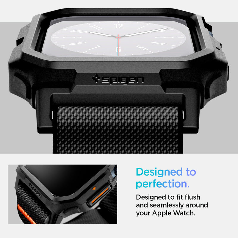 ACS08594 - Apple Watch (42mm) Case Lite Fit Pro in Matte Black showing the designed to perfection. Designed to fit flush and seamlessly around your Apple Watch