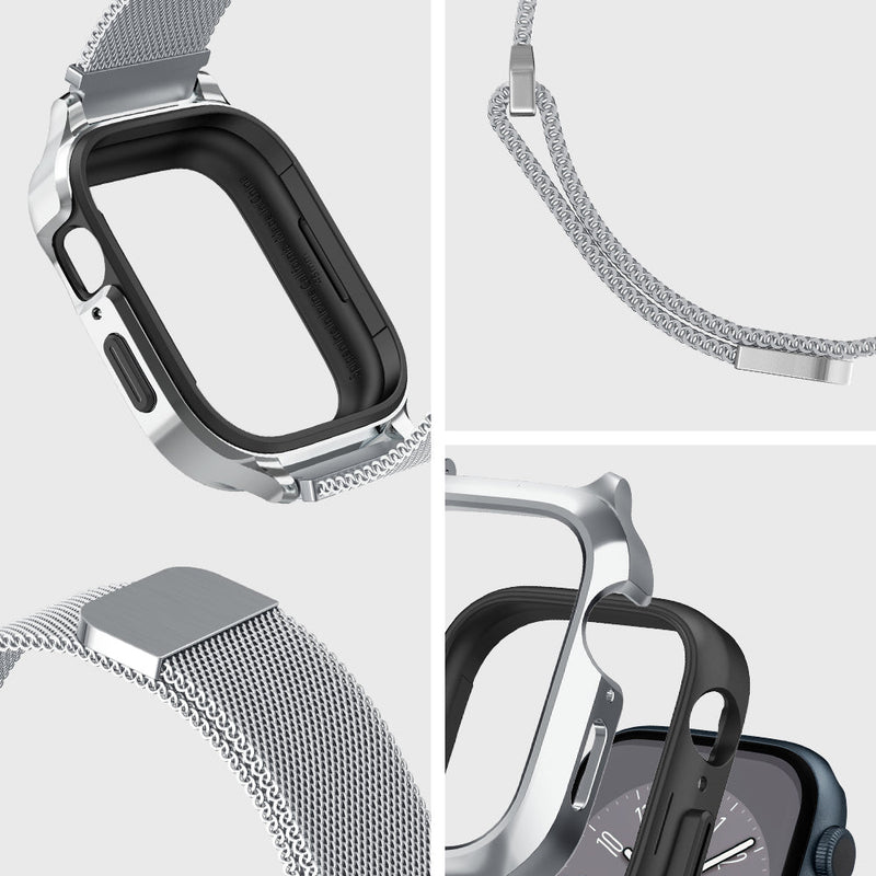 ACS04584 - Apple Watch Series (Apple Watch (45mm) Case Metal Fit Pro in silver showing the different angles
