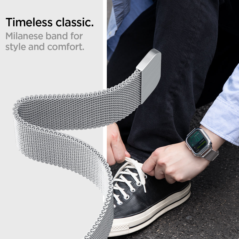 ACS04586 - Apple Watch (40mm) Metal Fit Pro in Silver showing the timeless classic. Milanese band for style and comfort
