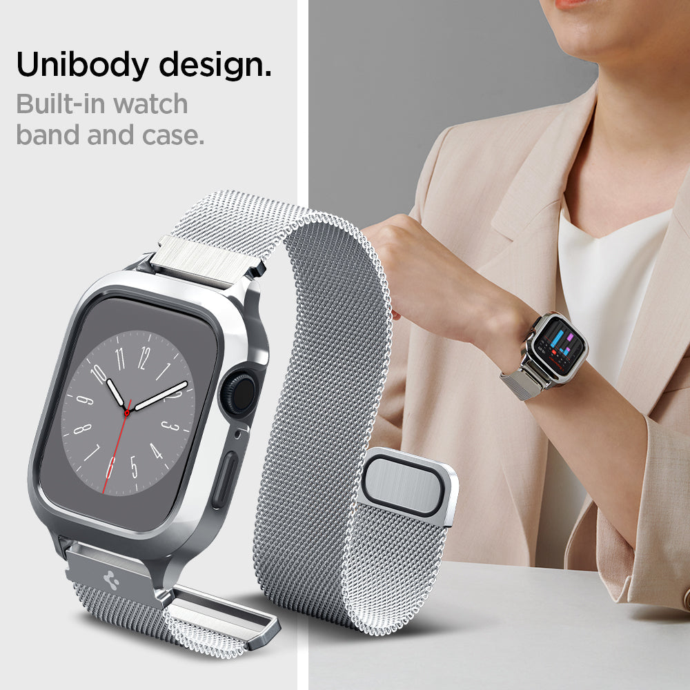 ACS04586 - Apple Watch (40mm) Metal Fit Pro in Silver showing the unibody design. Built-in watch band and case