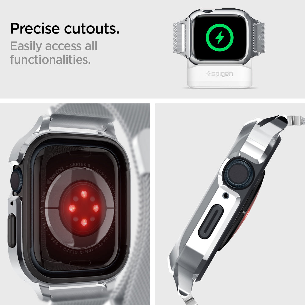 ACS04586 - Apple Watch (40mm) Metal Fit Pro in Silver showing the precise cutouts. Easily access all functionalities