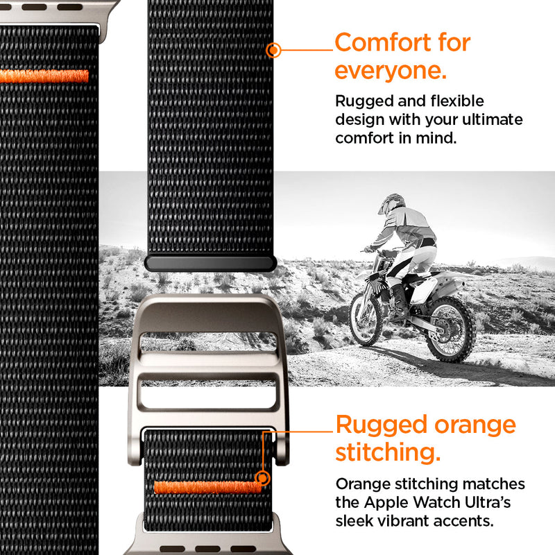 AMP05981 - Apple Watch (45mm) DuraPro Flex Ultra in Black rugged and flexible design with your ultimate comfort in mind. Orange stitching matched the Apple Watch Ultra's sleek vibrant accents.