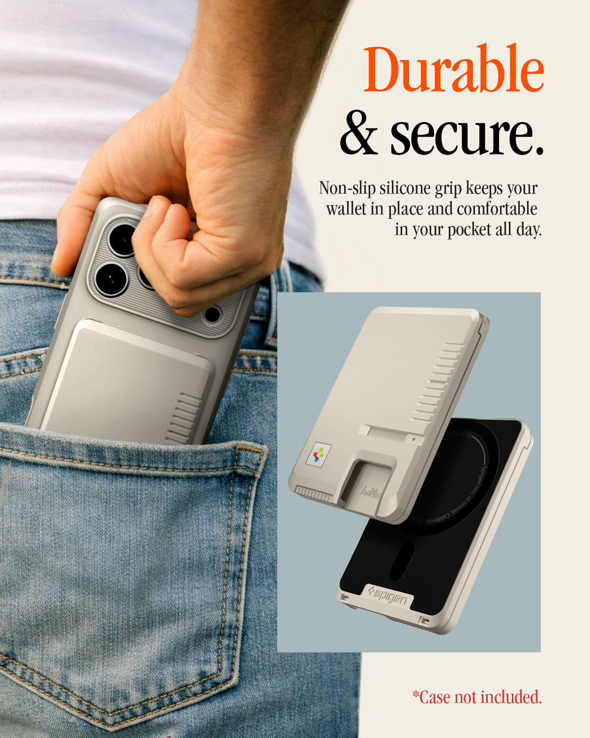 AFA10949 - Classic LS Card Holder (Mag Fit) in Stone showing non slip silicone grip keeps your wallet in place and comfortable in your pocket all day