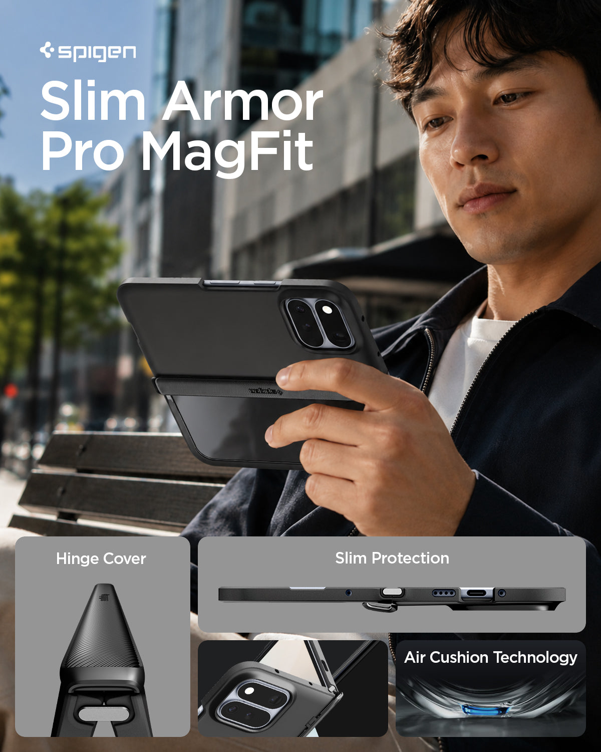 ACS11458 - Pixel 11 Pro Fold Slim Armor Pro (Mag Fit) Black Slim Armor Pro MagFit case for Pixel 11 Pro Fold featuring full hinge protection, Air Cushion Technology, and a slim design.
