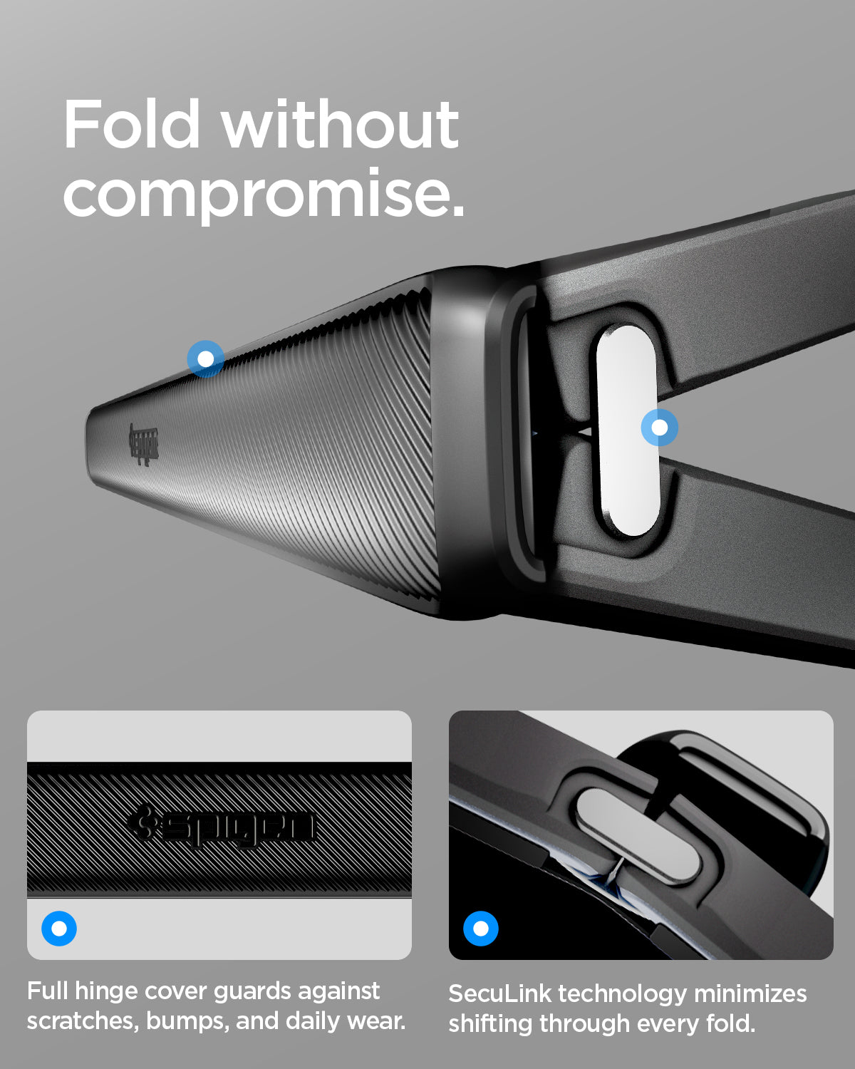 ACS11458 - Pixel 11 Pro Fold Slim Armor Pro (Mag Fit) Black full hinge cover with SecuLink technology minimizes shifting and protects against daily wear.
