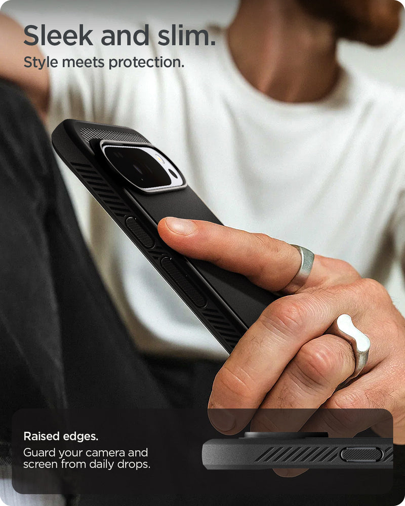 ACS09721 - GajPXL Case Rugged Armor (MagFit) in black showing the sleek and slim design. Styles meets protection. Raised edges to guard your camera and screen from daily drops
