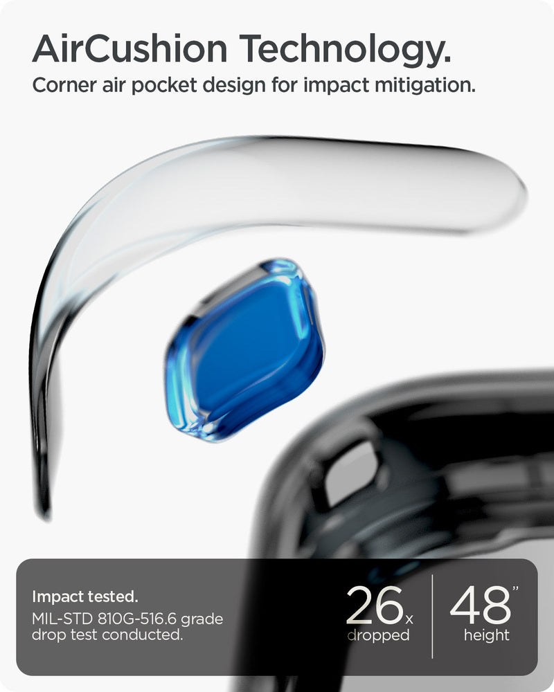 ACS09721 - GajPXL Case Rugged Armor (MagFit) in black showing the AirCushion Technology. Corner air pocket design for impact mitigation. Impact tested with 26x dropped at 48" height.