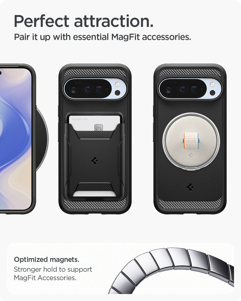 ACS09721 - GajPXL Case Rugged Armor (MagFit) in black showing the perfect attraction. Pair it up with essential MagFit accessories. Optimized magnets. Stronger hold to support MagFit accessories.