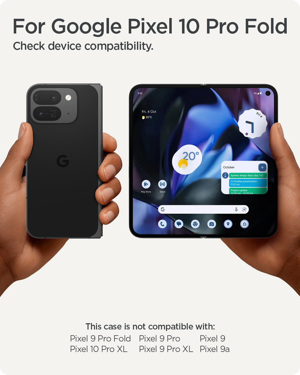 ACS09742 - GajPFD Case Ultra Hybrid Metal Ring (MagFit) in crystal clear showing the compatibility. Only compatible with the Pixel 10 Pro Fold
