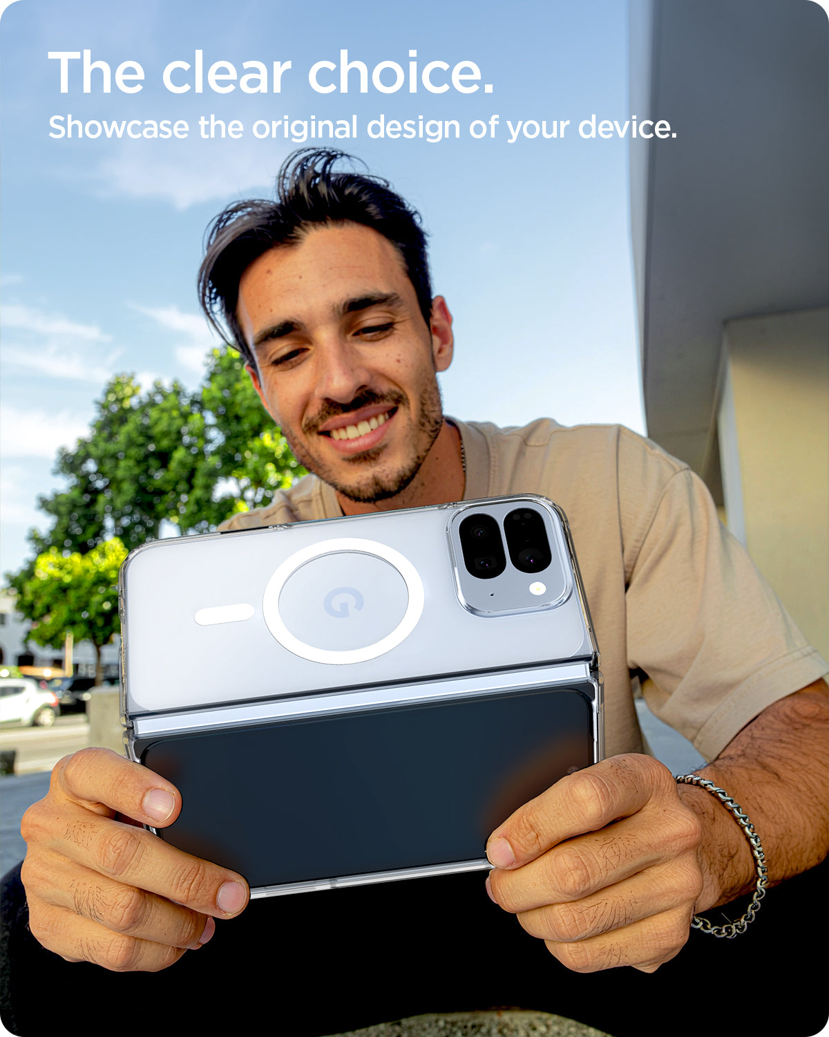 ACS09742 - GajPFD Case Ultra Hybrid Metal Ring (MagFit) in crystal clear showing the clear choice. Showcase the original design of your device.