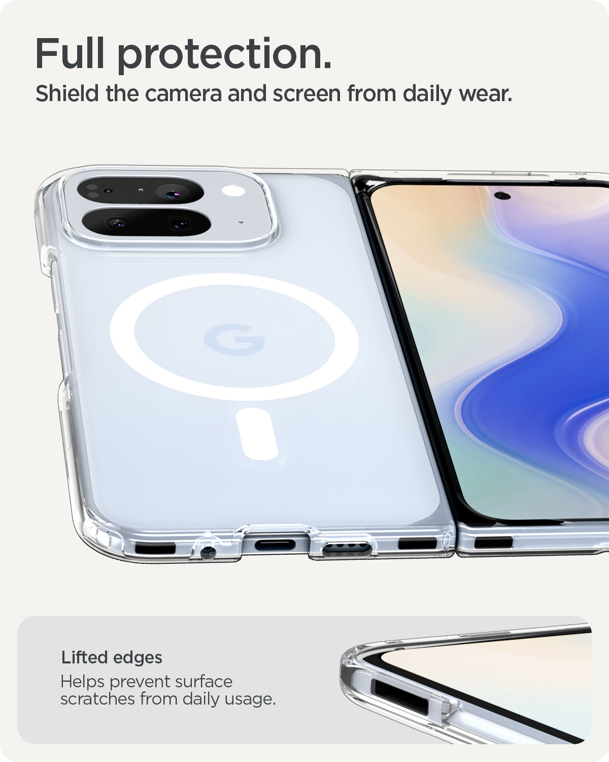 ACS09742 - GajPFD Case Ultra Hybrid Metal Ring (MagFit) in crystal clear showing the full protection. Shield the camera and screen from daily wear. Lifted edges help prevent surface scratches from daily usage