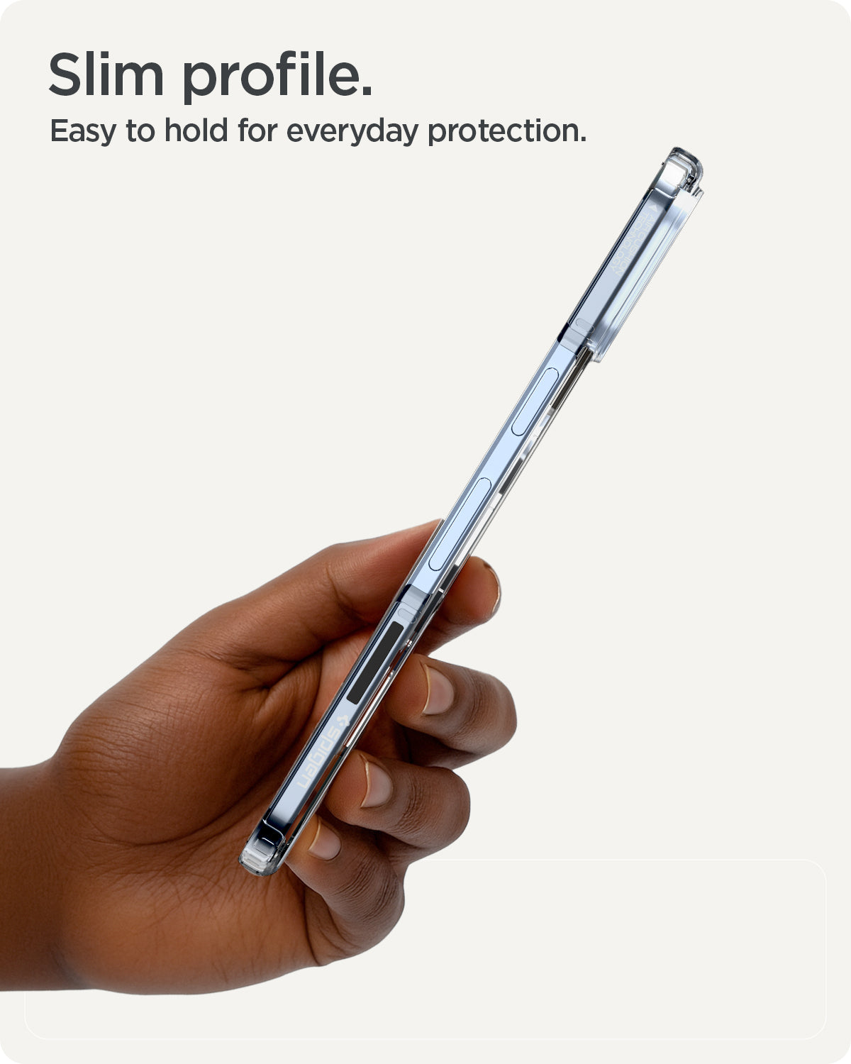 ACS09742 - GajPFD Case Ultra Hybrid Metal Ring (MagFit) in crystal clear showing the slim profile. Easy to hold for everyday protection