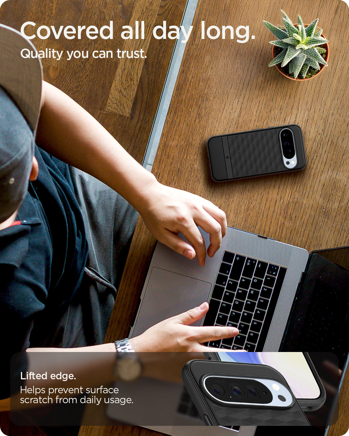 ACS09731 - GajPXL Case Parallax (MagFit) in black showing the lifted edge. Helps prevent surface scratch from daily usage. Covered all day long. Quality you can trust.