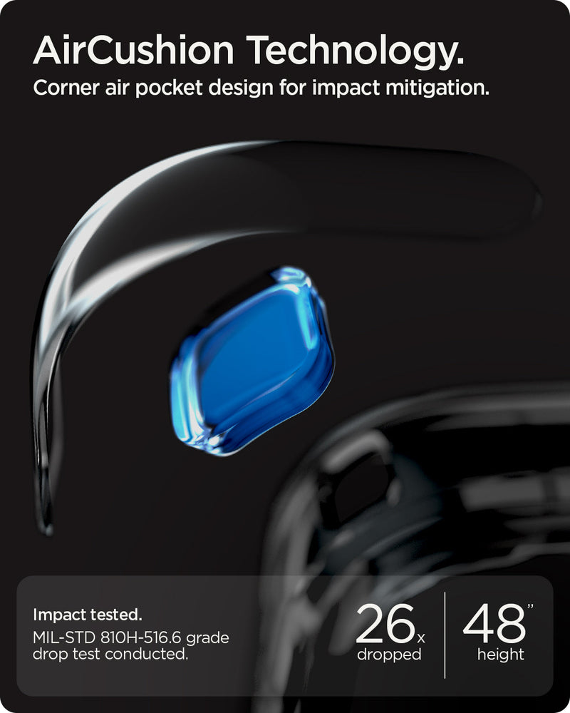 ACS09731 - GajPXL Case Parallax (MagFit) in black showing the AirCushion Technology. Corner air pocket design for impact mitigation. Impact tested with 26x dropped at 48" height.