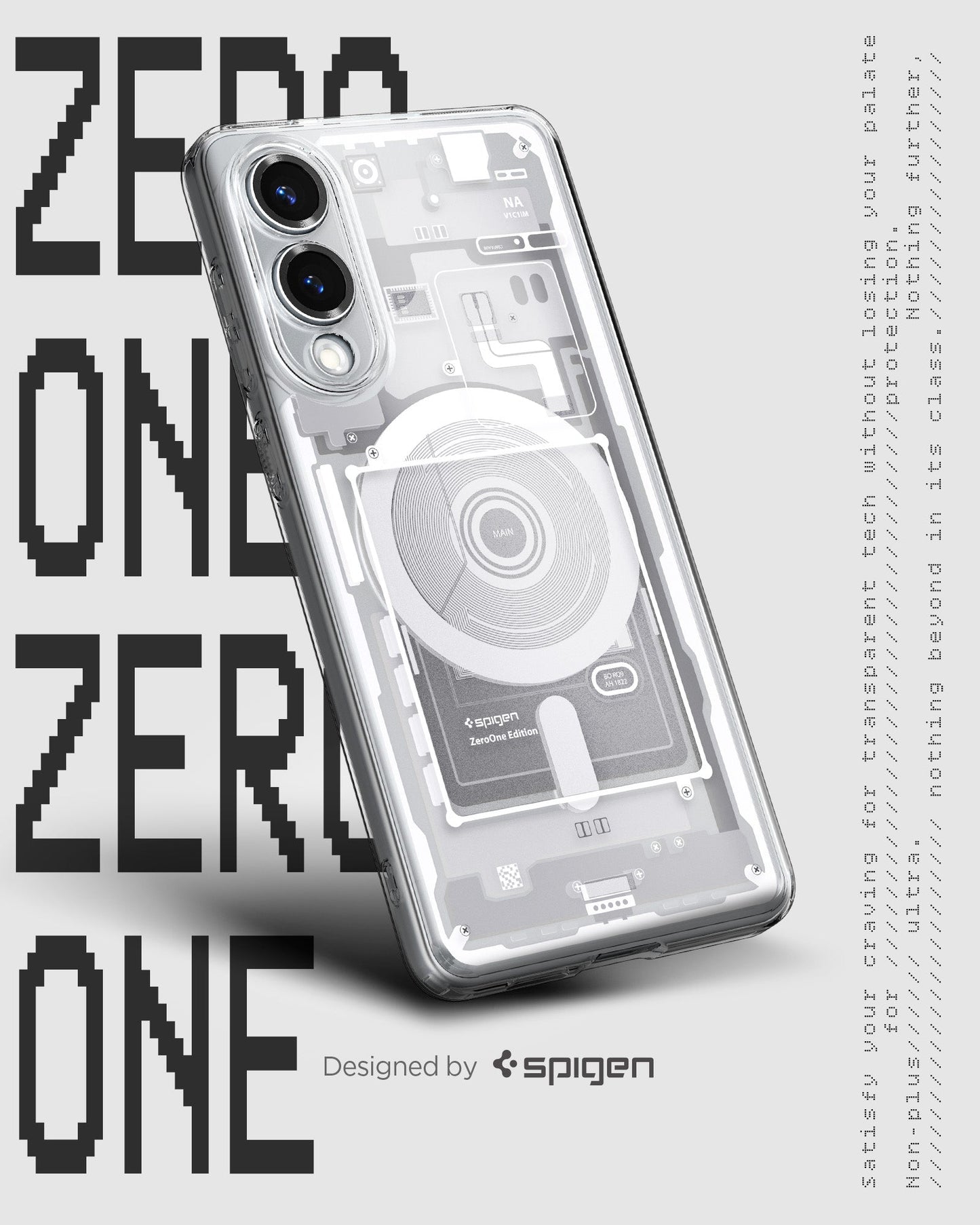 ACS09417 - Galaxy S25 Edge Case Ultra Hybrid Zero One in Zero One White showing the back and partial side