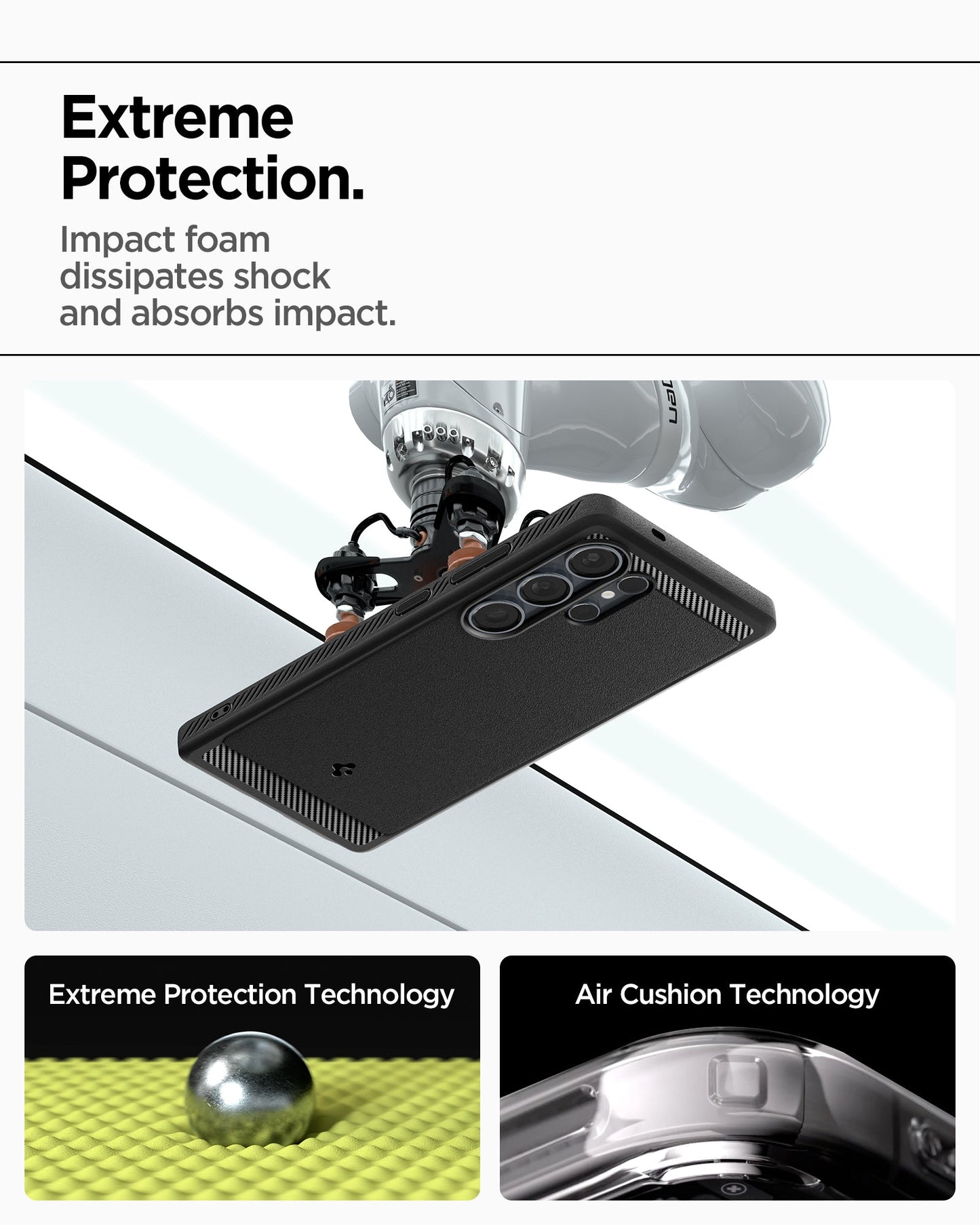 ACS08951 - Galaxy S25 Ultra Case Rugged Armor (MagFit) in Matte Black Extreme protection. Impact foam dissipates shock and absorbs impact. Extreme protection technology. Air cushion technology.