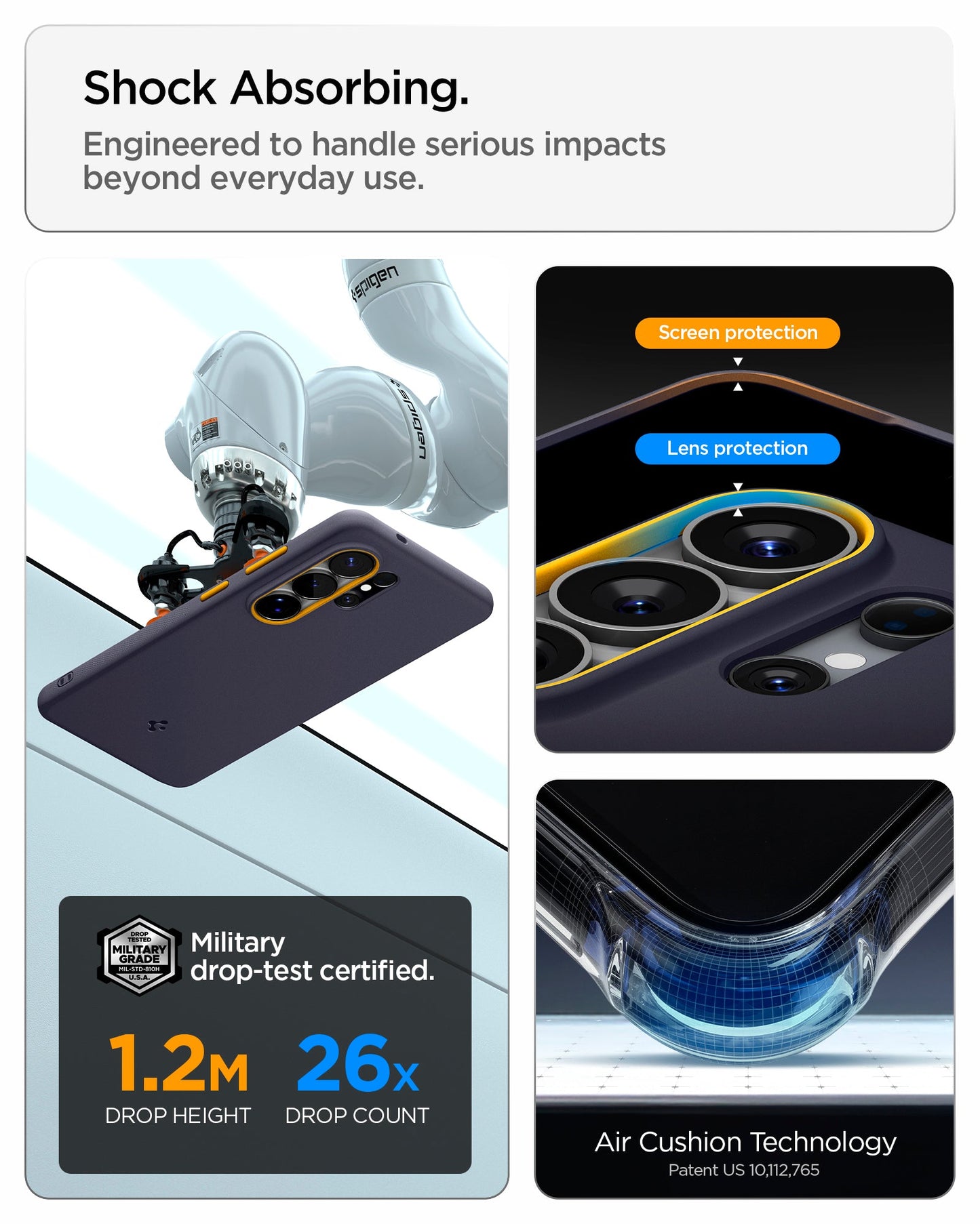 ACS11037 - Galaxy S26 Ultra Nano Pop (Mag Fit) in Blueberry Navy showing shock absorbing. engineered to handle serious impacts beyond everyday use