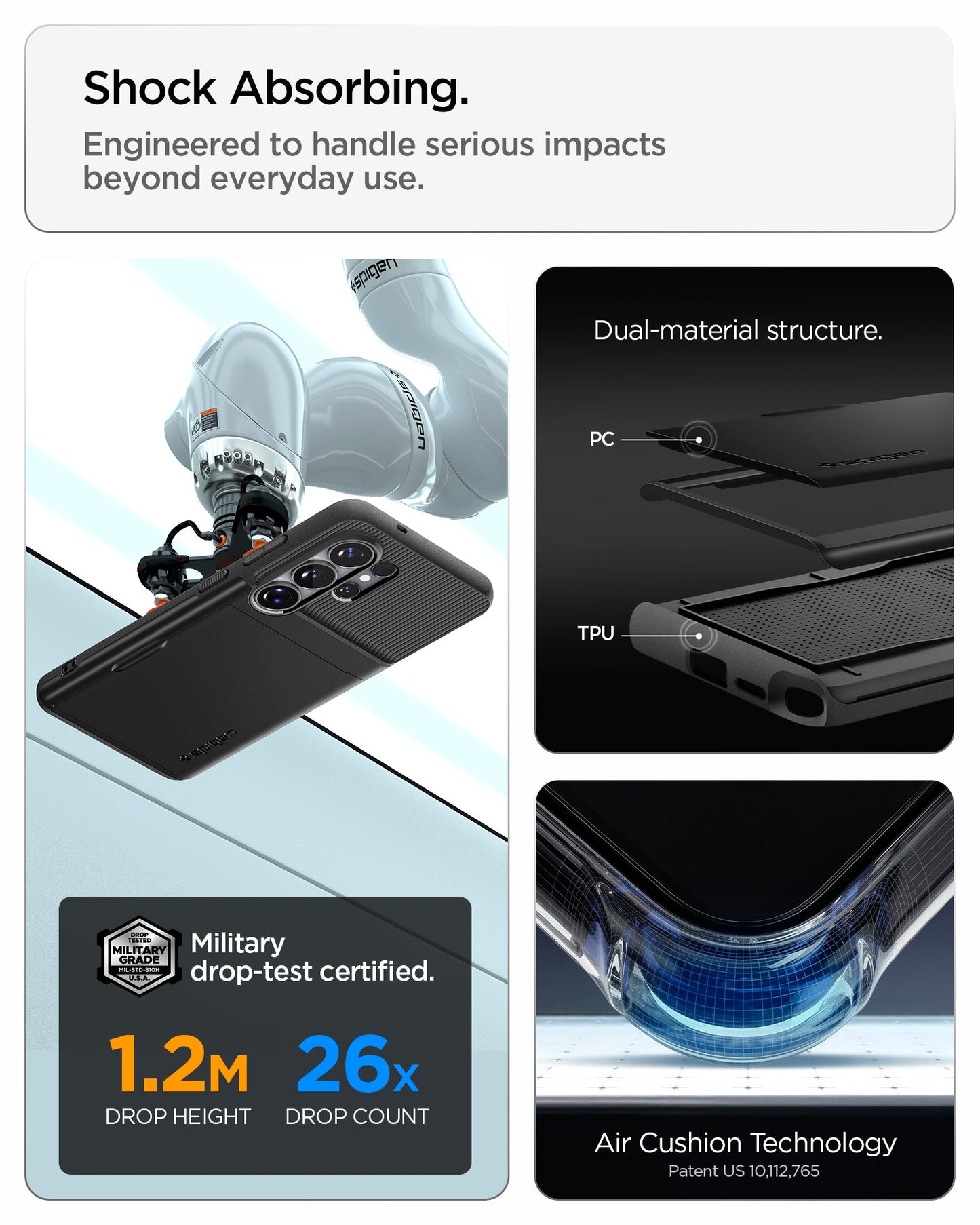 ACS11036 - Galaxy S26 Ultra Slim Armor CS in Black showing shock absorbing. engineered to handle serious impacts beyond everyday use