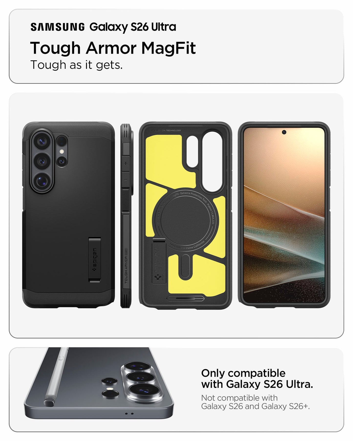 ACS11033 - Galaxy S26 Ultra Case Tough Armor (Mag Fit) Black showing compatibility and tough as it gets
