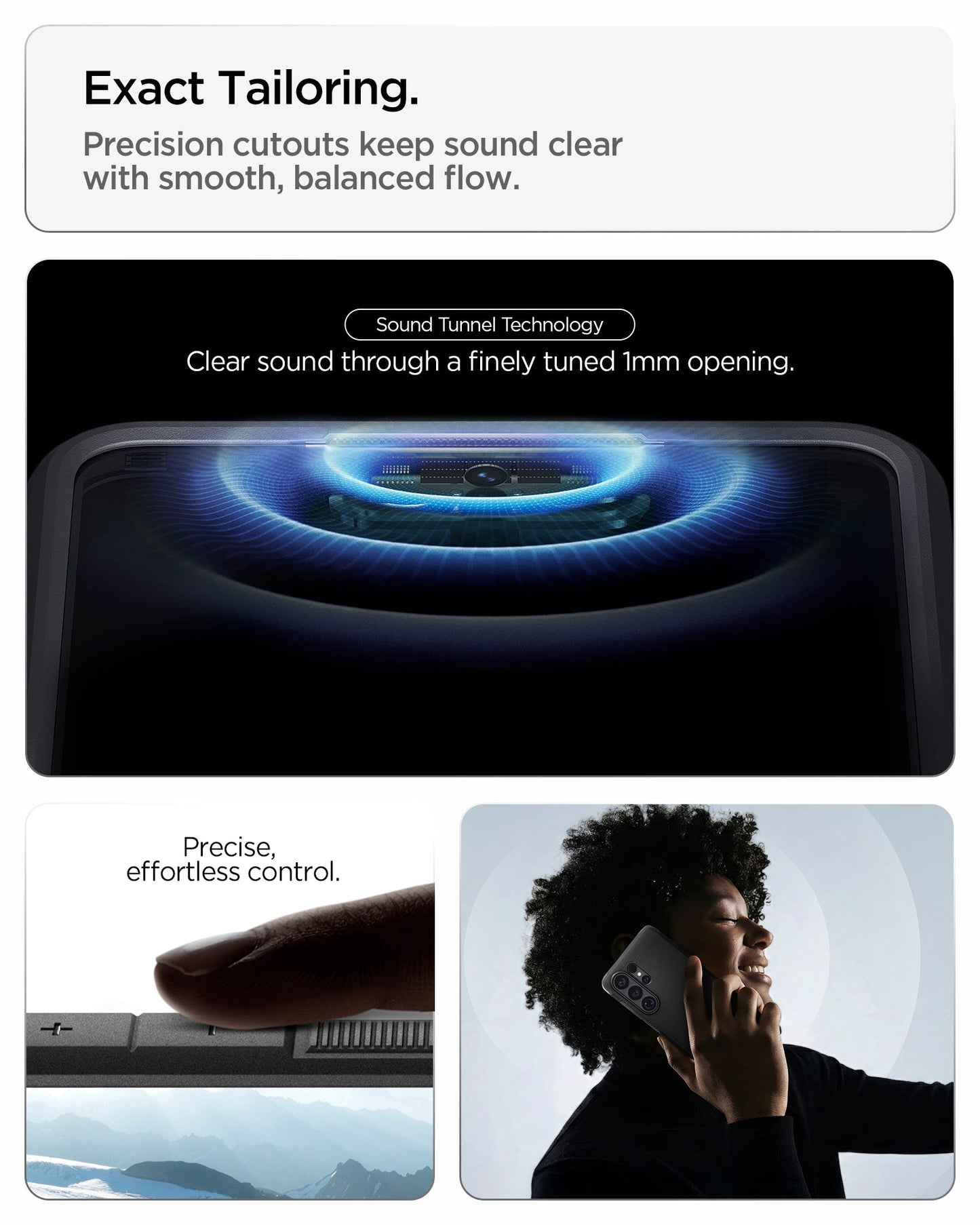 ACS11033 - Galaxy S26 Ultra Case Tough Armor (Mag Fit) Black showing exact tailoring. precision cutouts keep sound clear with smooth balanced flow