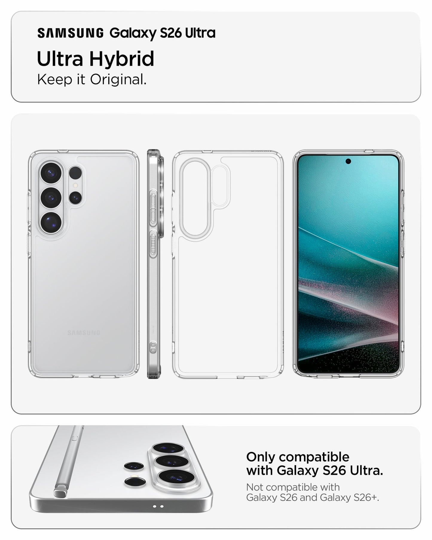 ACS11030 - Galaxy S26 Ultra Case Ultra Hybrid Crystal Clear showing keep it original ultra hybrid