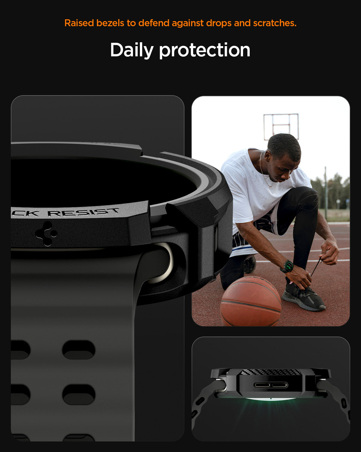 ACS10004 - Galaxy Watch 9 (40mm) Rugged Armor showing raised bezels to defend against drops and scratches. Daily protection.